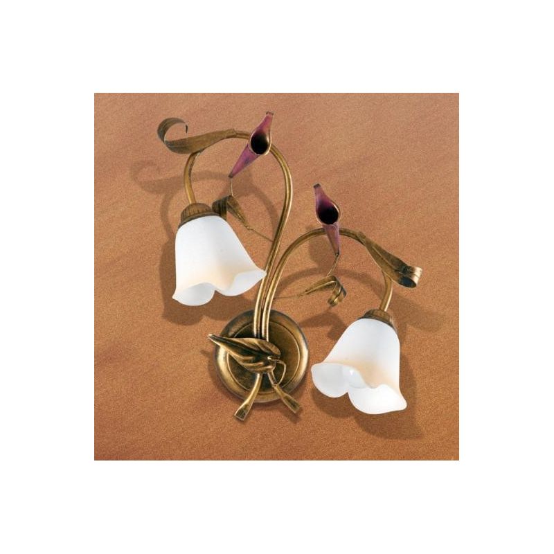 MARZIA APPLIQUE 2 LUCI CLASSICA IN METALLO AVORIO O RUGGINE CON DIFFUSORI IN VETRO A SCAVO Padana Lampadari - Cristalensi Shop O
