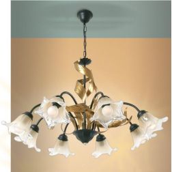 MELISSA LAMPADARIO CLASSICO 8 LUCI IN METALLO ANTRACITE CON FOGLIE ORO E DIFFUSORI IN VETRO Padana Lampadari - Cristalensi Shop  2
