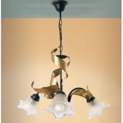 MELISSA LAMPADARIO CLASSICO 3 LUCI IN METALLO ANTRACITE CON FOGLIE ORO E DIFFUSORI IN VETRO Padana Lampadari - Cristalensi Shop  2