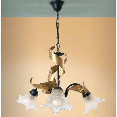 MELISSA LAMPADARIO CLASSICO 3 LUCI IN METALLO ANTRACITE CON FOGLIE ORO E DIFFUSORI IN VETRO Padana Lampadari - Cristalensi Shop 