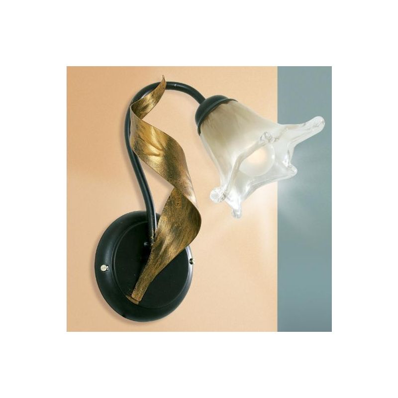 MELISSA APPLIQUE CLASSICA IN METALLO ANTRACITE CON FOGLIE ORO E DIFFUSORE IN VETRO Padana Lampadari - Cristalensi Shop Online