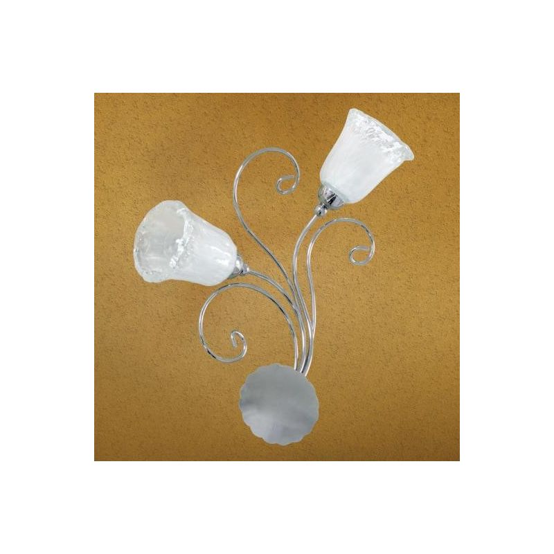 WILMA APPLIQUE CLASSICA I2 LUCI IN METALLO CROMATO CON DIFFUSORI IN VETRO BIANCO E CRISTALLO Padana Lampadari - Cristalensi Shop