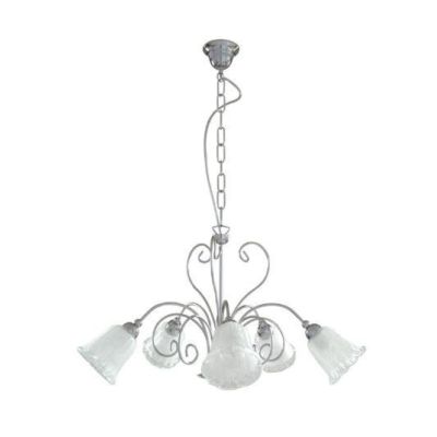 WILMA LAMPADARIO 5 LUCI CLASSICO IN METALLO CROMATO CON DIFFUSORI IN VETRO BIANCO E CRISTALLO Padana Lampadari - Cristalensi Sho