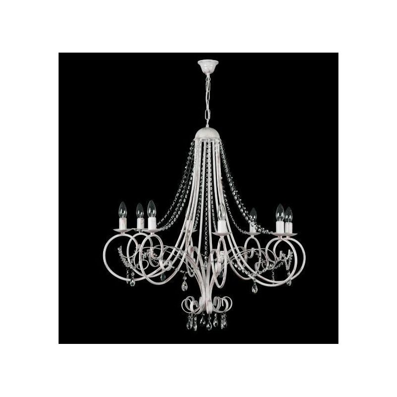 LORD KRISS LAMPADARIO A BRACCI 8 LUCI IN METALLO BIANCO PATINATO ORO CON DECORI IN CRISTALLO Padana Lampadari - Cristalensi Shop