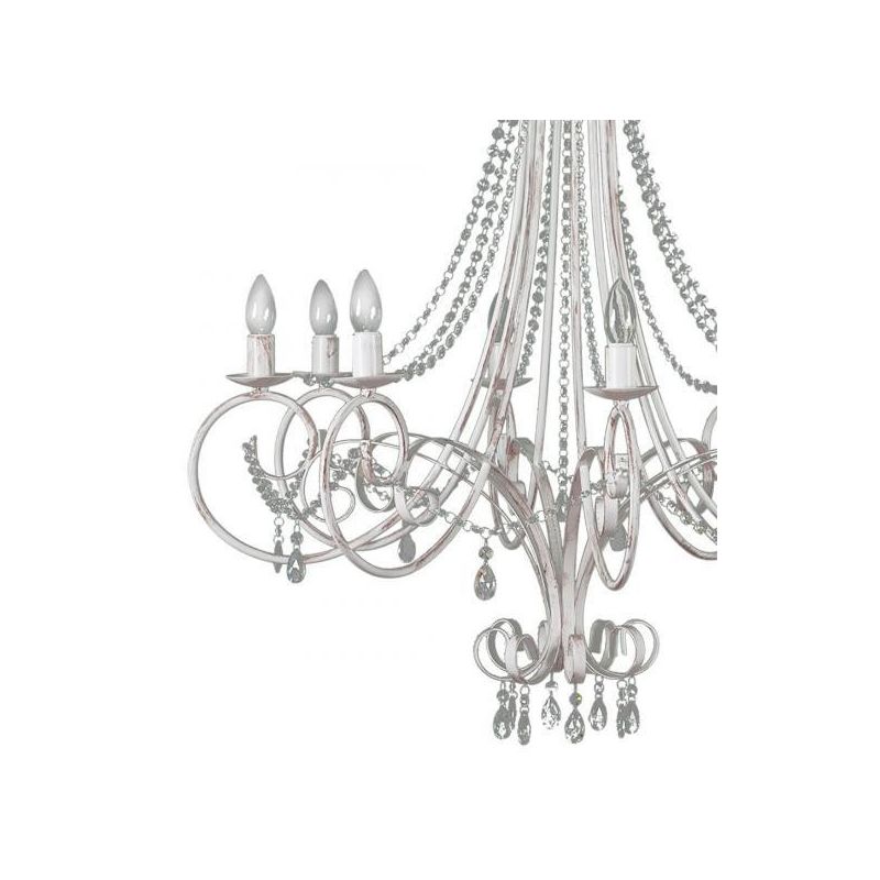 LORD KRISS LAMPADARIO A BRACCI 8 LUCI IN METALLO BIANCO PATINATO ORO CON DECORI IN CRISTALLO Padana Lampadari - Cristalensi Shop