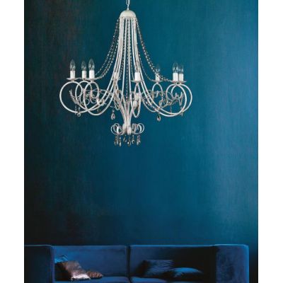 LORD KRISS LAMPADARIO A BRACCI 8 LUCI IN METALLO BIANCO PATINATO ORO CON DECORI IN CRISTALLO Padana Lampadari - Cristalensi Shop