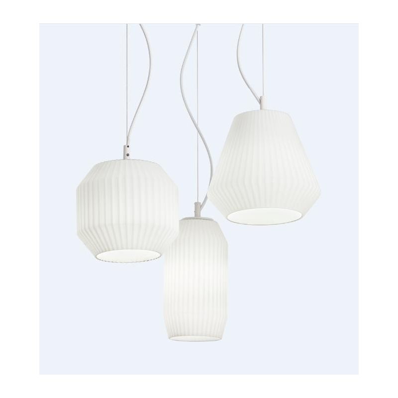 SOSPENSIONE MODERNA IN METALLO BIANCO CON DIFFUSORI IN VETRO BIANCO PLISSETTATO DIAMETRO CM 40 CRISTALENSI - Cristalensi Shop On