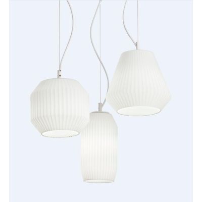 SOSPENSIONE MODERNA IN METALLO BIANCO CON DIFFUSORI IN VETRO BIANCO PLISSETTATO DIAMETRO CM 40 CRISTALENSI - Cristalensi Shop On