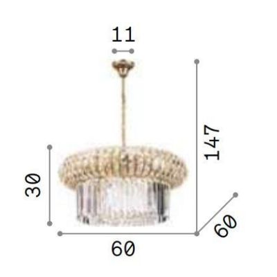 NABUCCO LAMPADARIO A SOSPENSIONE ELEGANTE 2 MISURE METALLO ORO CON PENDAGLI IN CRISTALLO TRASPARENTE Ideal Lux - Cristalensi Sho