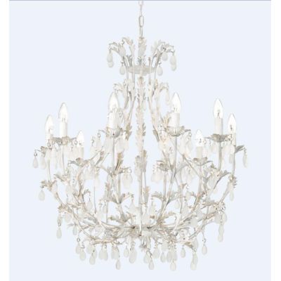 BOTTE GRANDE LAMPADARIO 10 LUCI CLASSICO BIANCO INVECCHIATO CON LAMPADINE A VISTA CRISTALENSI LUX - Cristalensi Shop Online