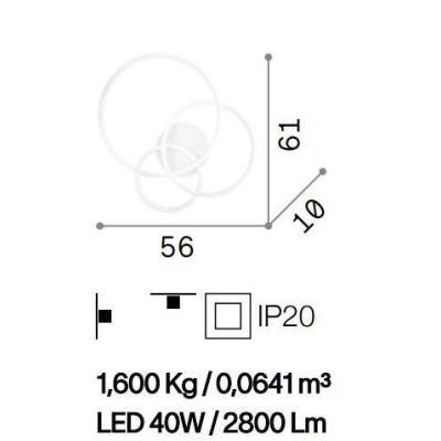 PLAFONIERA MODERNA CON 3 CERCHI LED INTEGRATO 40W LUCE 3000K BIANCO O NERO CRISTALENSI - Cristalensi Shop Online