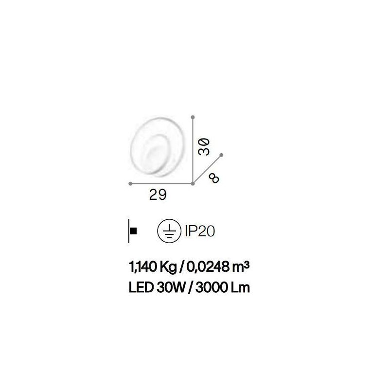 LAMPADA DA PARETE MODERNA DIAMETRO CM 29 LED 30W LUCE 3000K COLORI BIANCO NERO O OTTONE CRISTALENSI - Cristalensi Shop Online
