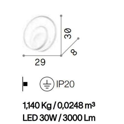 LAMPADA DA PARETE MODERNA DIAMETRO CM 29 LED 30W LUCE 3000K COLORI BIANCO NERO O OTTONE CRISTALENSI - Cristalensi Shop Online