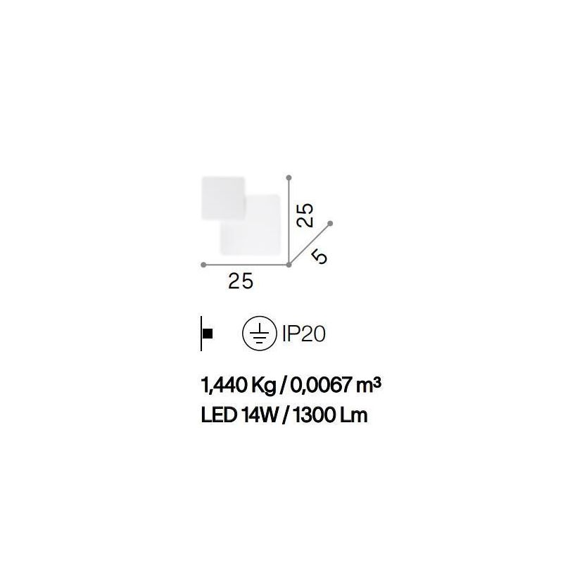 LAMPADA DA PARETE DESIGN MODERNO 2 QUADRATI BIANCHI CON LED 14W LUCE 3000K CRISTALENSI - Cristalensi Shop Online