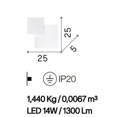 LAMPADA DA PARETE DESIGN MODERNO 2 QUADRATI BIANCHI CON LED 14W LUCE 3000K CRISTALENSI - Cristalensi Shop Online