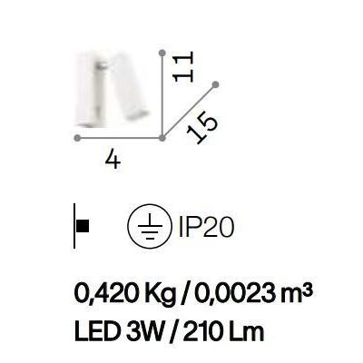 PICCOLA APPLIQUE A COLONNA CON FARETTO ORIENTABILE LED 3W LUCE 3000K IN METALLO BIANCO O NERO CRISTALENSI - Cristalensi Shop Onl