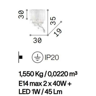 APPLIQUE MODERNA IN METALLO CROMO CON GOCCE IN CRISTALLO E LED DA LETTURA PARALUME IN PVC CRISTALENSI - Cristalensi Shop Online