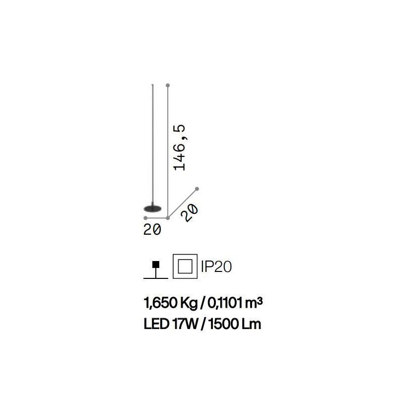 LAMPADA DA TERRA LINEARE H146 MODERNA IN METALLO NERO O BIANCO CON LED 17W LUCE 3000K CRISTALENSI - Cristalensi Shop Online