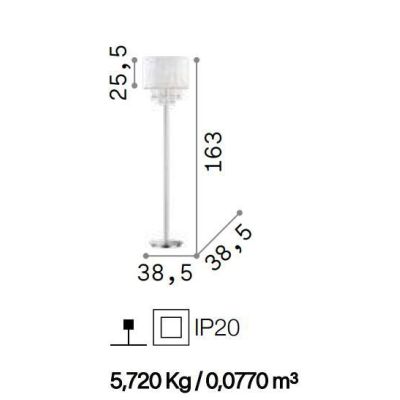 LAMPADA DA TERRA IN METALLO CROMO CON GOCCE IN CRISTALLO E PARALUME IN PVC CRISTALENSI - Cristalensi Shop Online