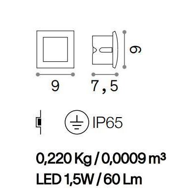 SEGNAPASSO DA INCASSO IP65 IN ALLUMINIO BIANCO O ANTRACITE LED 1,5W LUCE 3000K CM 9X9 CRISTALENSI - Cristalensi Shop Online