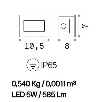 SEGNAPASSO DA INCASSO PER ESTERNI IP65 LED 5W LUCE 3000K BIANCO LARGHEZZA CM 10,5 CRISTALENSI - Cristalensi Shop Online
