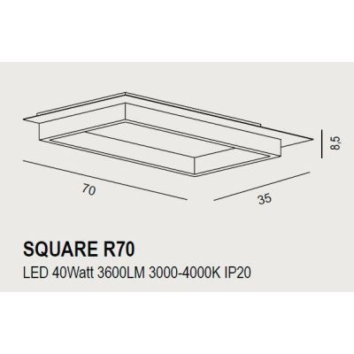 SQUARE R70 PLAFONIERA RETTANGOLARE 14 COLORI CM 70X35 LED INTEGRATO 40W MODERNA CON SWITCH PROMOINGROSS - Cristalensi Shop Onlin