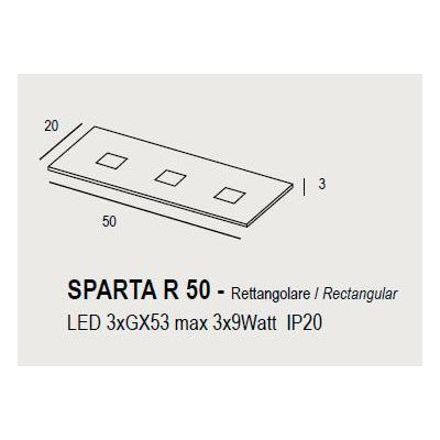 SPARTA PLAFONIERA RETTANGOLARE CM 50X20 MODERNA 14 COLORI LAMPADINE ATTACCO 3xGX53 PROMOINGROSS - Cristalensi Shop Online