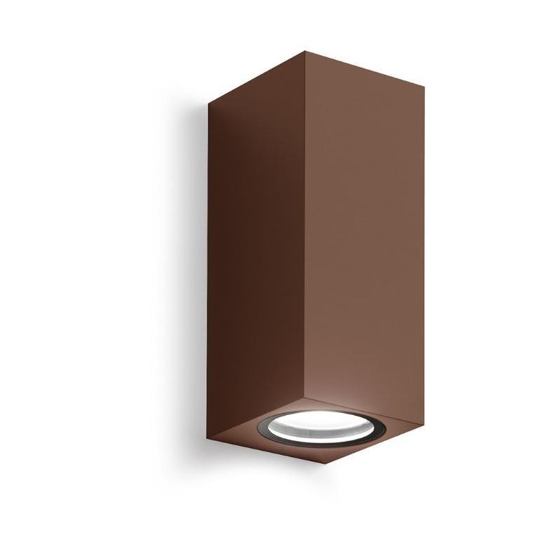 APPLIQUE DA ESTERNO SQUADRATO IP44 BIANCO ANTRACITE O RUGGINE CON 2 LAMPADINE GU10 BI-EMISSIONE GEA LUCE - Cristalensi Shop Onli