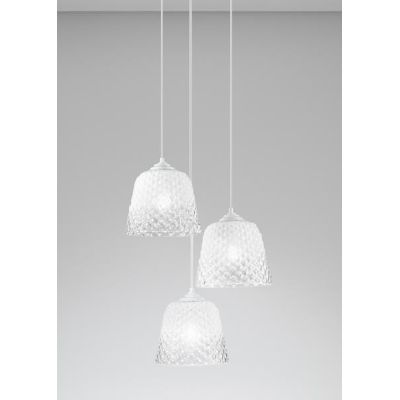 ALICE 3 LUCI SOSPENSIONE ROTONDA IN METALLO BIANCO E VETRI BALLOTON BIANCHI DELLA GEA LUCE GEA LUCE - Cristalensi Shop Online