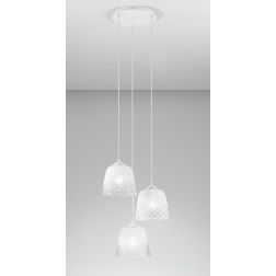 ALICE 3 LUCI SOSPENSIONE ROTONDA IN METALLO BIANCO E VETRI BALLOTON BIANCHI DELLA GEA LUCE GEA LUCE - Cristalensi Shop Online 2
