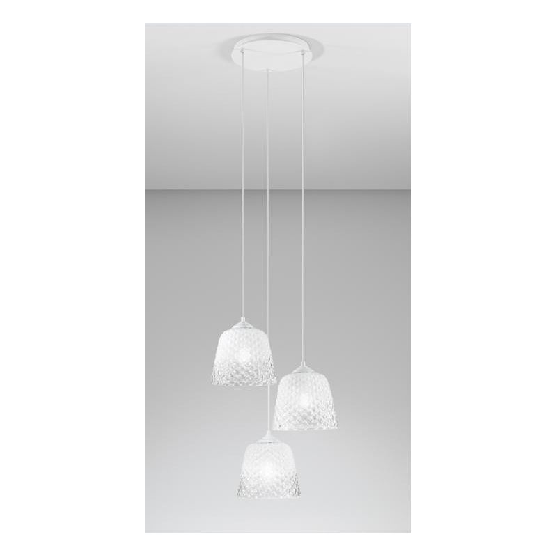 ALICE 3 LUCI SOSPENSIONE ROTONDA IN METALLO BIANCO E VETRI BALLOTON BIANCHI DELLA GEA LUCE GEA LUCE - Cristalensi Shop Online