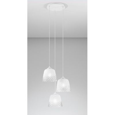 ALICE 3 LUCI SOSPENSIONE ROTONDA IN METALLO BIANCO E VETRI BALLOTON BIANCHI DELLA GEA LUCE GEA LUCE - Cristalensi Shop Online