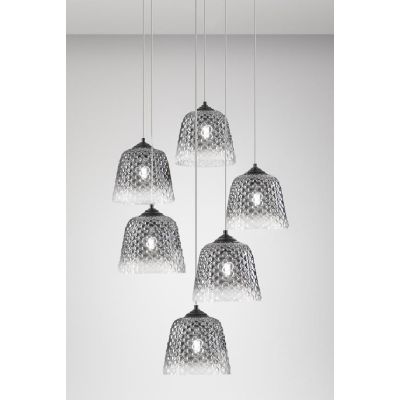 ALICE 6 LUCI SOSPENSIONE ROTONDA IN METALLO NERO E VETRI BALLOTON FUME DELLA GEA LUCE GEA LUCE - Cristalensi Shop Online