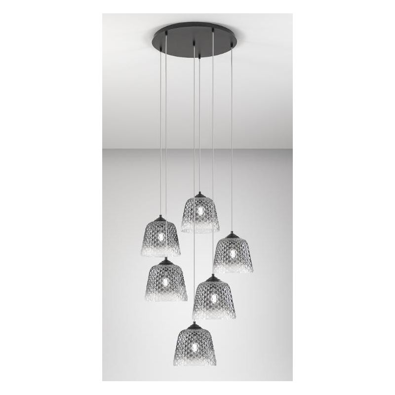 ALICE 6 LUCI SOSPENSIONE ROTONDA IN METALLO NERO E VETRI BALLOTON FUME DELLA GEA LUCE GEA LUCE - Cristalensi Shop Online