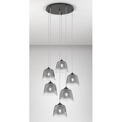 ALICE 6 LUCI SOSPENSIONE ROTONDA IN METALLO NERO E VETRI BALLOTON FUME DELLA GEA LUCE GEA LUCE - Cristalensi Shop Online