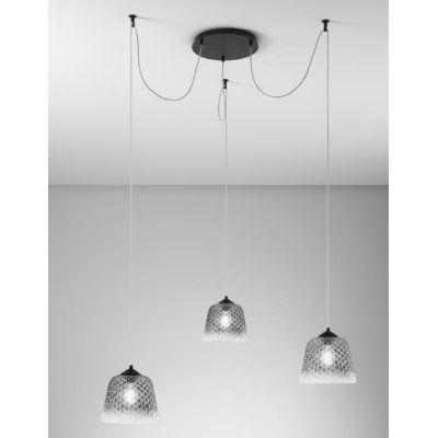 ALICE 3 LUCI SOSPENSIONE DECENTRATA IN METALLO NERO E VETRI BALLOTON FUME DELLA GEA LUCE GEA LUCE - Cristalensi Shop Online
