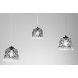 ALICE 3 LUCI SOSPENSIONE DECENTRATA IN METALLO NERO E VETRI BALLOTON FUME DELLA GEA LUCE GEA LUCE - Cristalensi Shop Online 2