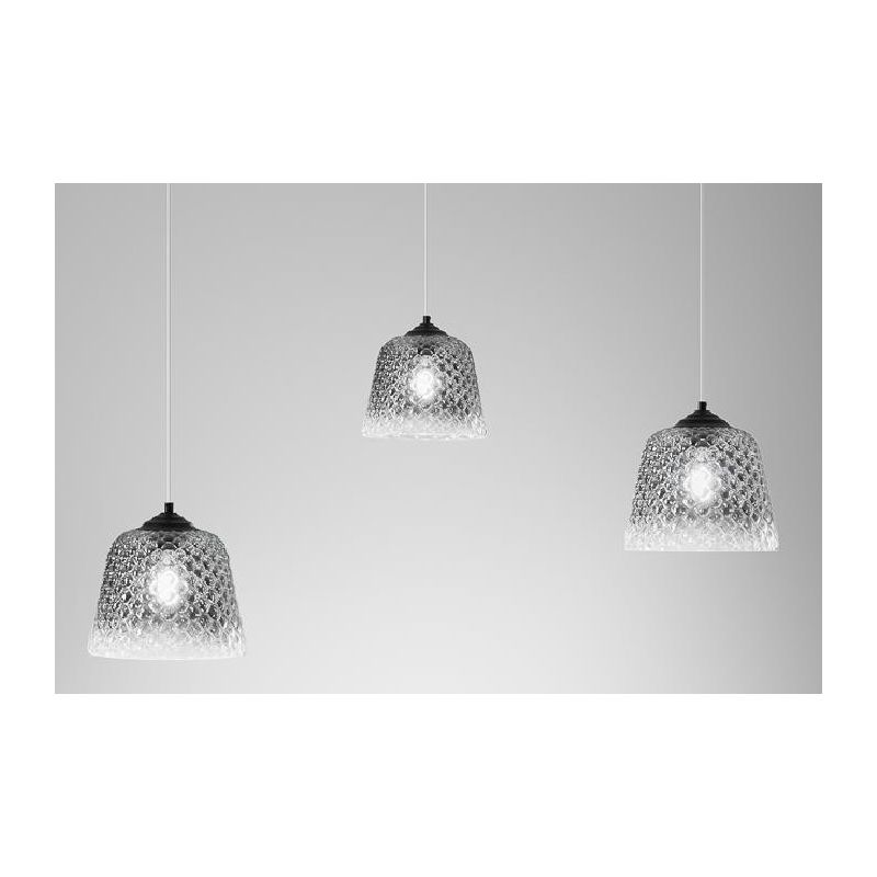 ALICE 3 LUCI SOSPENSIONE DECENTRATA IN METALLO NERO E VETRI BALLOTON FUME DELLA GEA LUCE GEA LUCE - Cristalensi Shop Online