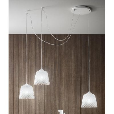 ALICE 3 LUCI SOSPENSIONE DECENTRATA IN METALLO BIANCO E VETRI BALLOTON BIANCHI DELLA GEA LUCE GEA LUCE - Cristalensi Shop Online
