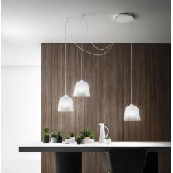 ALICE 3 LUCI SOSPENSIONE DECENTRATA IN METALLO BIANCO E VETRI BALLOTON BIANCHI DELLA GEA LUCE GEA LUCE - Cristalensi Shop Online 2