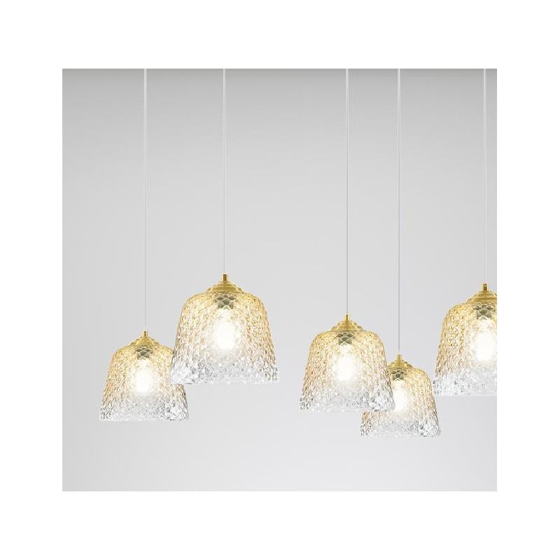 ALICE 6 LUCI SOSPENSIONE DECENTRATA IN METALLO ORO E VETRI BALLOTON AMBRATI DELLA GEA LUCE GEA LUCE - Cristalensi Shop Online