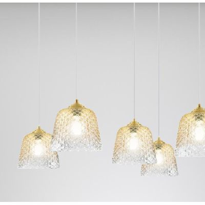 ALICE 6 LUCI SOSPENSIONE DECENTRATA IN METALLO ORO E VETRI BALLOTON AMBRATI DELLA GEA LUCE GEA LUCE - Cristalensi Shop Online