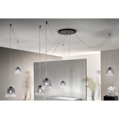 ALICE 6 LUCI SOSPENSIONE DECENTRATA IN METALLO NERO E VETRI BALLOTON FUME DELLA GEA LUCE GEA LUCE - Cristalensi Shop Online
