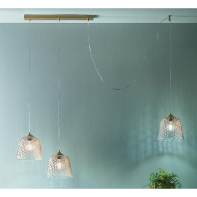ALICE BINARIO A 3 LUCI IN METALLO ORO E VETRI BALLOTON AMBRATI DELLA GEA LUCE GEA LUCE - Cristalensi Shop Online