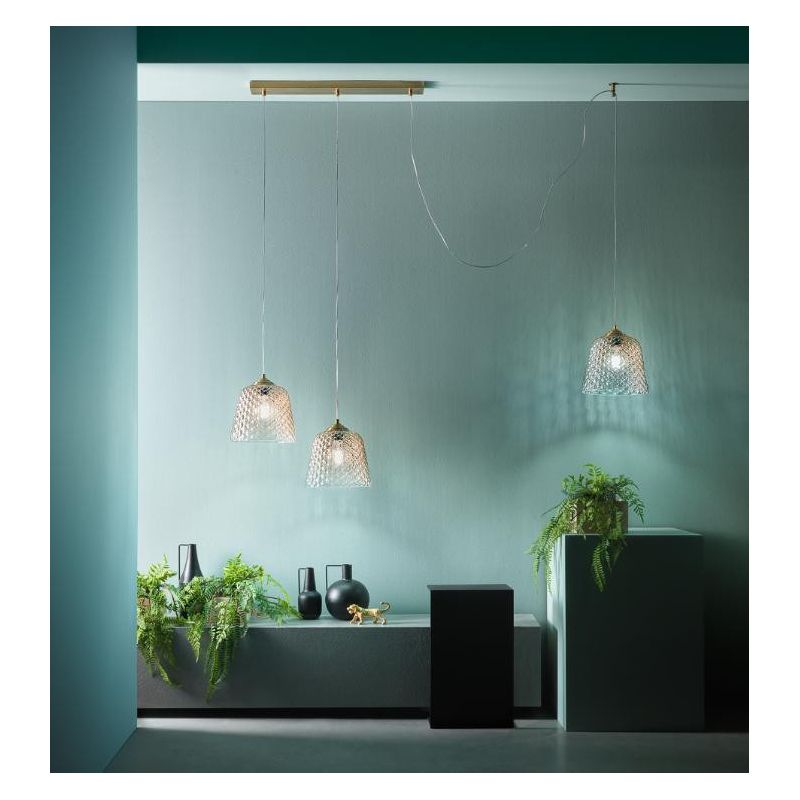 ALICE BINARIO A 3 LUCI IN METALLO ORO E VETRI BALLOTON AMBRATI DELLA GEA LUCE GEA LUCE - Cristalensi Shop Online