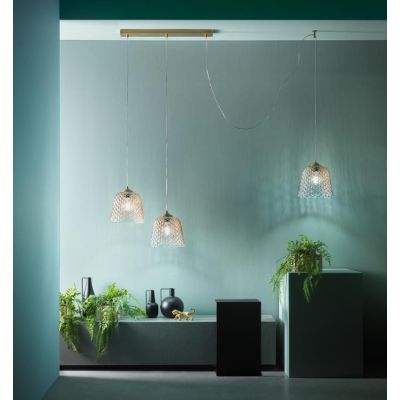 ALICE BINARIO A 3 LUCI IN METALLO ORO E VETRI BALLOTON AMBRATI DELLA GEA LUCE GEA LUCE - Cristalensi Shop Online
