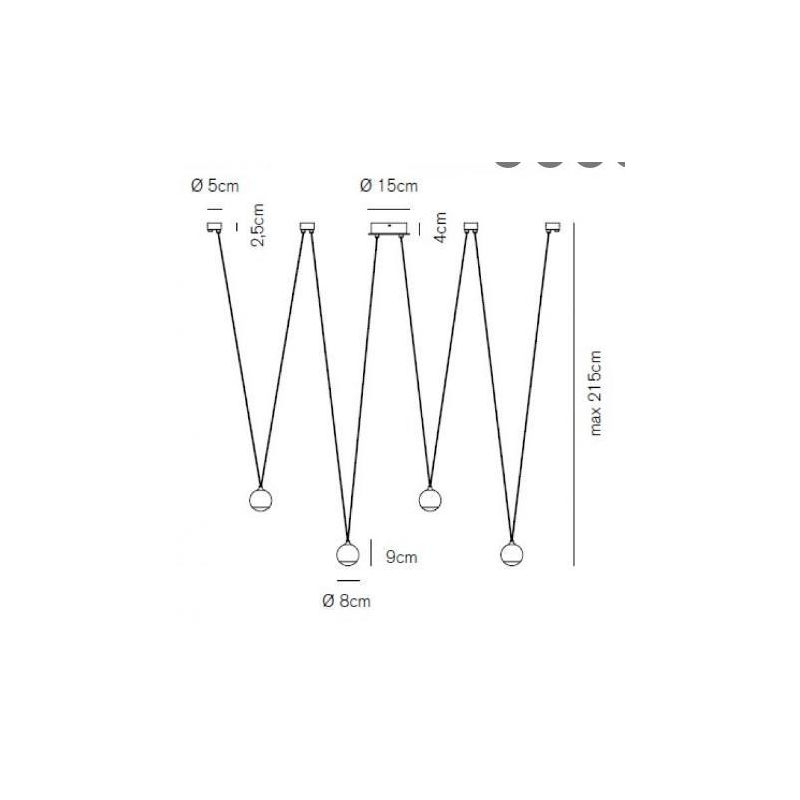 SHALLOW SOSPENSIONE 4 LUCI DECENTRATA CON LED 16W LUCE 3000K BIANCO,NERO O ORO ROSA MODERNA Vivida International - Cristalensi S