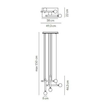 SEVENTY SOSPENSIONE 4 LUCI DIFFUSORI A MATITA MARRONE LED 24W LUCE 3000K MODERNA E ORIGINALE Vivida International - Cristalensi