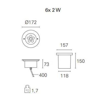BART MULTILED INCASSO 6X2W 220-240V LUCE 3000K O 4000K IP67 CALPESTABILE Pan International - Cristalensi Shop Online