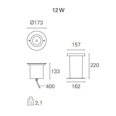 BART COB INCASSO LED 12W LUCE 3000K O 4000K IP67 220-240V CALPESTABILE Pan International - Cristalensi Shop Online